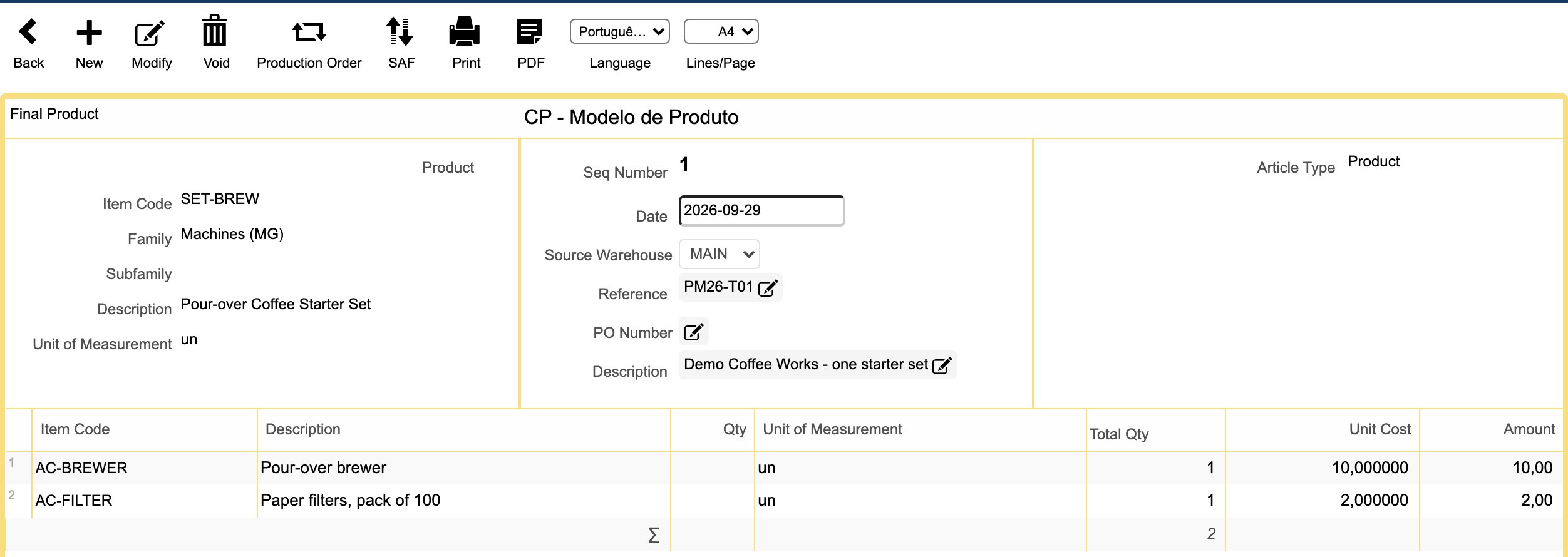 Gestix Product Template for a coffee starter set with one brewer and one pack of paper filters.